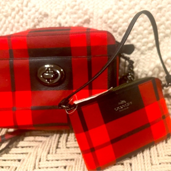 Coach Bags Coach Plaid Turnlock Camera Bag Red Plaid Cross Body Bag And Wristlet New Poshmark